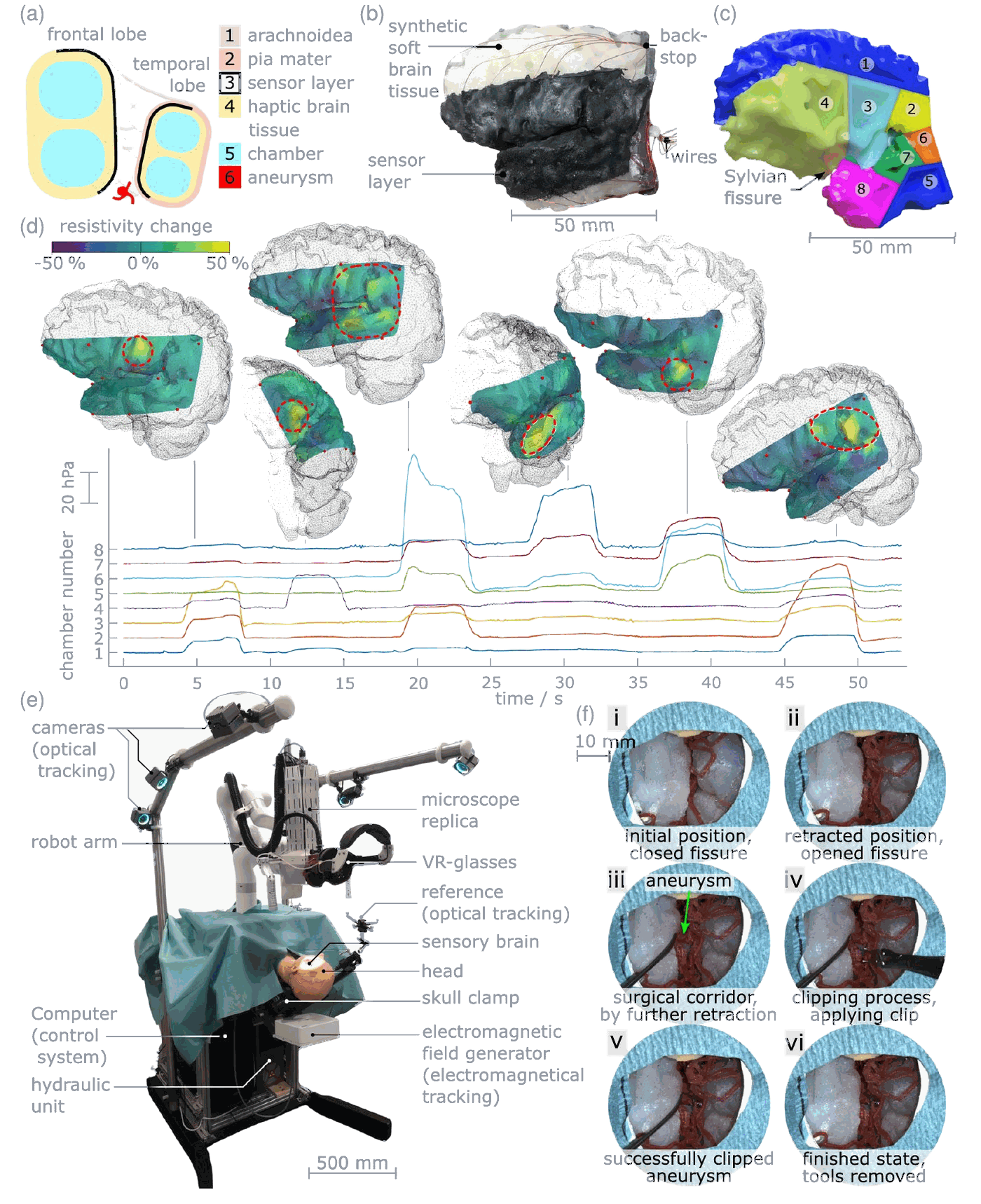 Silicone brain with chambers and sensor layer, EIT reconstructions, the MEDUSA simulator and simulated microscope views